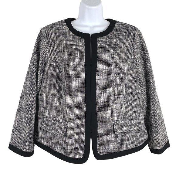 Talbots‎ Blazer Jacket Size 14 Black White Cotton Blend Office Career CJ-1032 - Picture 1 of 7